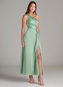 Azazie Brooke Suknie dla druhen Linia A Jedno ramię Satyna elastyczna Długość kostki Sukienka image4