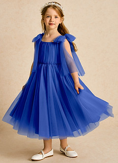 Azazie Dori Robe Demoiselle D'honneur Fillette Robe Trapèze en Tulle Rayé Bleu Roi image5