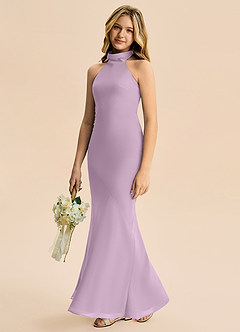 Azazie Velli Junior Meerjungfrau-Linie Hoher Kragen Chiffon Kleid Blauregen image4