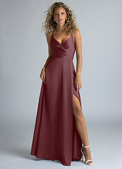 Azazie Davis Robes de demoiselle d'honneur Robe Trapèze en Satin extensible Plissée Sangria image2