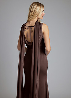 Azazie Tallie Bridesmaid Dresses Ganache Mermaid Pleated Stretch Satin Dress image3