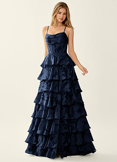 Wrenana Navy Textured Floral Jacquard Prom Dress image3