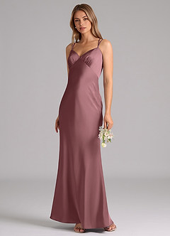 Azazie Suttona Bridesmaid Dresses Vintage Mauve A-Line Pleated Stretch Satin Dress image4