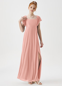 Azazie Bondi Junior Rosette A-Line Side Slit Mesh Dress image5