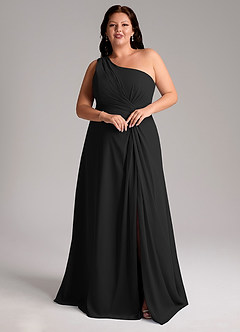 Azazie Brooke Bridesmaid Dresses Black A-Line One Shoulder Chiffon Dress image10