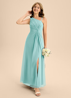 Azazie Brooke Junior Abito A-Line in Chiffon Spacco Laterale Acqua image1