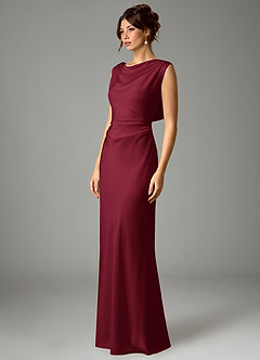 Azazie Kieryn Robes de demoiselle d'honneur Robe Sirène en Satin extensible Plissé Bourgogne image3