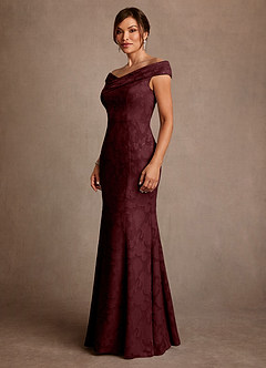 Azazie Aberdeen Mother of the Bride Dresses Cabernet Sheath Pleated Floral Burnout Dress image4