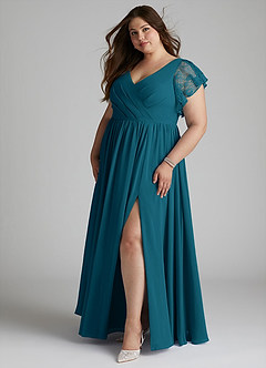 Azazie Zella Bridesmaid Dresses Ink Blue A-Line Lace Chiffon Dress image9