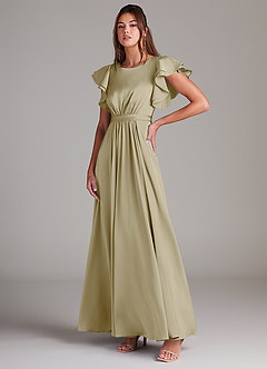 Azazie Daphne Modest brudtärna klänningar Klänning A-Linje Ruched Golvlängd Stretch Satin image4
