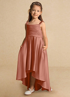 Azazie Kat Jurken voor bloemenmeisjes A-Lijn Jurk van Mat Satijn Geplooid Meer Gesneden image6