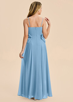 Azazie Nyah Junior Steel Blue A-Line Pleated Chiffon Dress image2