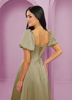 Barbie ♥ Azazie Bridesmaid Dresses Moss Green A-Line Ruched Stretch Satin Dress image6