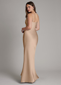 Azazie Ambra Bridesmaid Dresses Taupe Mermaid Pleated Stretch Satin Dress image7