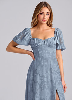 Azazie Mirian Bridesmaid Dresses Dusty Blue A-Line Sweetheart Neckline Floral Burnout Dress image7