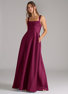 Azazie Shaude Bridesmaid Dresses Red Plum A-Line Pleated Stretch Satin Dress image5