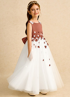Azazie Eleni Flower Girl Dresses Ivory Auburn Ball-Gown Bow Tulle Dress image5