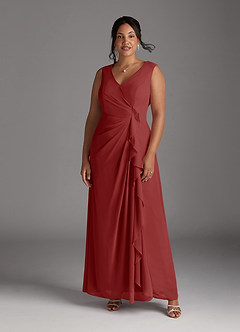 Azazie Manuella Vestidos para mãe da noiva Vestido Ferrugem de Chiffon de Linha A com Decote em V Plissado image11
