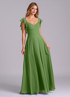 Azazie Leilani Bridesmaid Dresses Basil A-Line Pleated Chiffon Dress image4