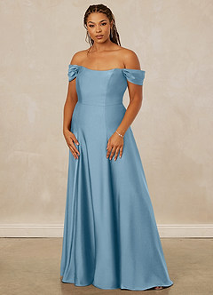Christian Siriano Bridal for Azazie 1002 Brautjungfernkleider Wandelbar A-Linie Schulterfrei Stretch-Satin Kleid Stahlblau image11