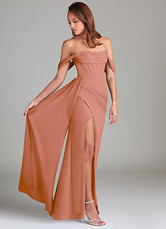 Azazie Amyra Jurken voor bruidsmeisjes Converteerbaar Jurk van Chiffon met Kolom Off the Shoulder Meer Gesneden image3