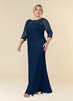 Azazie Stefani Mother of the Bride Dresses Dark Navy Mermaid Lace Dress image9