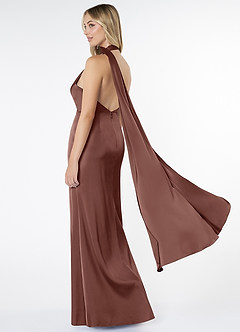 Azazie Kaylani Bridesmaid Dresses Espresso Mermaid High Neck Stretch Satin Dress image4
