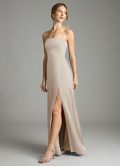 Azazie Wren Vestidos de damas de honor Vestido de Escarcha de Satén Elástico de Corte en A Convertible con Sin tirantes image5