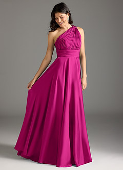 Azazie Charlize Bridesmaid Dresses Fuchsia A-Line One Shoulder Stretch Satin Dress image2