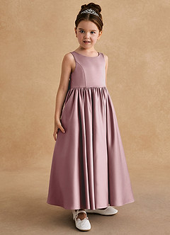 Azazie Bettie Flower Girl Dresses Dusty Rose A-Line Bow Matte Satin Dress image4