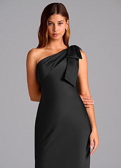 Azazie Yuanna Bridesmaid Dresses Black Mermaid One Shoulder Stretch Satin Dress image7