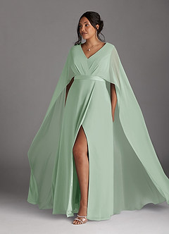 Azazie Isa Mother of the Bride Dresses Agave A-Line V-Neck Pleated Chiffon Dress image10