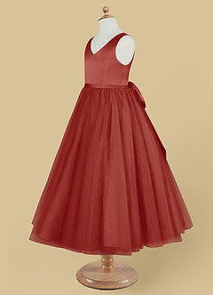 Azazie Marybell Blumenmädchenkleider A-Linie Schleifen Tüll Kleid Terrakotta image7