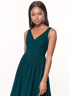 Azazie Keyla Bridesmaid Dresses Pine A-Line V-Neck Pleated Chiffon Dress image5