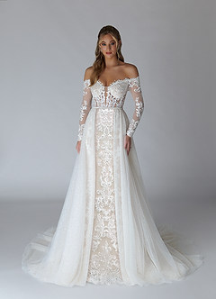Azazie Solaris Vestidos de novia Vestido de Blanco Diamante Arena de Tul de Corte en A con Lentejuelas con cuello en V image1