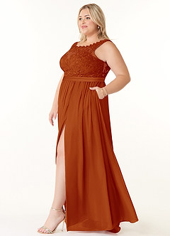 Azazie Elly Bridesmaid Dresses Paprika A-Line Lace Scoop Neck Chiffon Dress image8