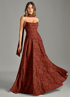 Azazie Gabriela Vestidos de madrinha de casamento Vestido Terracota de Esgotamento Floral de Linha A com Sem alças image5