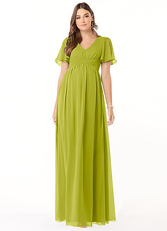 Azazie Verna vestidos de dama de honor de maternidad Vestido de Corte en A Cuello en V fruncido Hasta el suelo Gasa image1