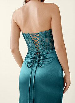 Bianca Peacock Stretch Satin Corset Mermaid Maxi Dress image6