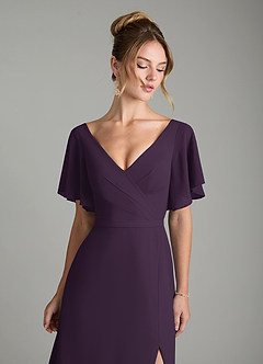 Azazie Ambrosia Bridesmaid Dresses Plum A-Line Pleated Chiffon Dress image3