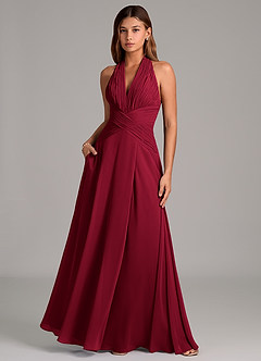Azazie Elizabeth Final Sale Burgundy A-Line Pleated Chiffon Dress image5