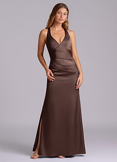 Azazie Amelie Brautjungfernkleider A-Linie Plissee Stretch-Satin Kleid Ganache image2