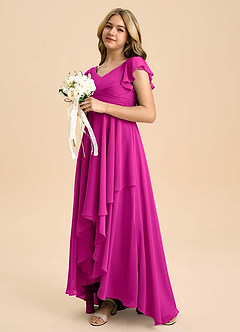 Azazie Caria Junior Fuchsia A-Line Pleated Chiffon Dress image5