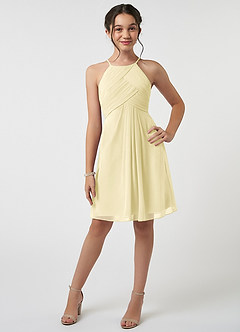 Azazie Ginny Junior Jurk van Chiffon met A-Lijn Geplooid Citroensorbet image1