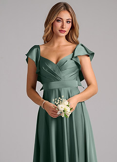 Azazie Leilani Bridesmaid Dresses Sea Moss A-Line Ruched Stretch Satin Dress image5