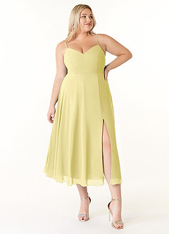 Azazie Clarissa Bridesmaid Dresses Lemon Sorbet A-Line V-Neck Chiffon Dress image7