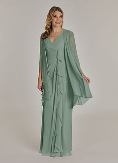 Azazie Manuella Mère de la mariée Robes Robe Trapèze en Mousseline de soie Col V plissé Sauge D'argent image1