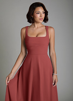 Azazie Azaria Bridesmaid Dresses Terracotta A-Line Corset Chiffon Dress image3