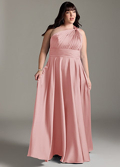 Azazie Charlize Abiti da Damigella Abito A-Line in Raso Elasticizzato Monospalla Rosa Cipria image11