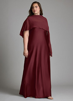 Azazie Jaleesa Bridesmaid Dresses Cabernet Sheath High Neck Stretch Satin Dress image11